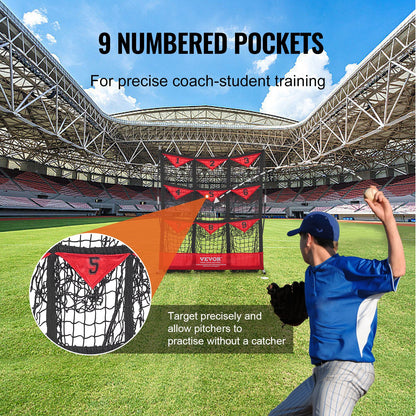 9-Hole Baseball Net, 49"x42" Softball Baseball Training Equipment for Batting Practice, Portable Quick Assembly Coach Aid with Carrying Bag, Strike Zone, Ground Stakes, for Youth Adults
