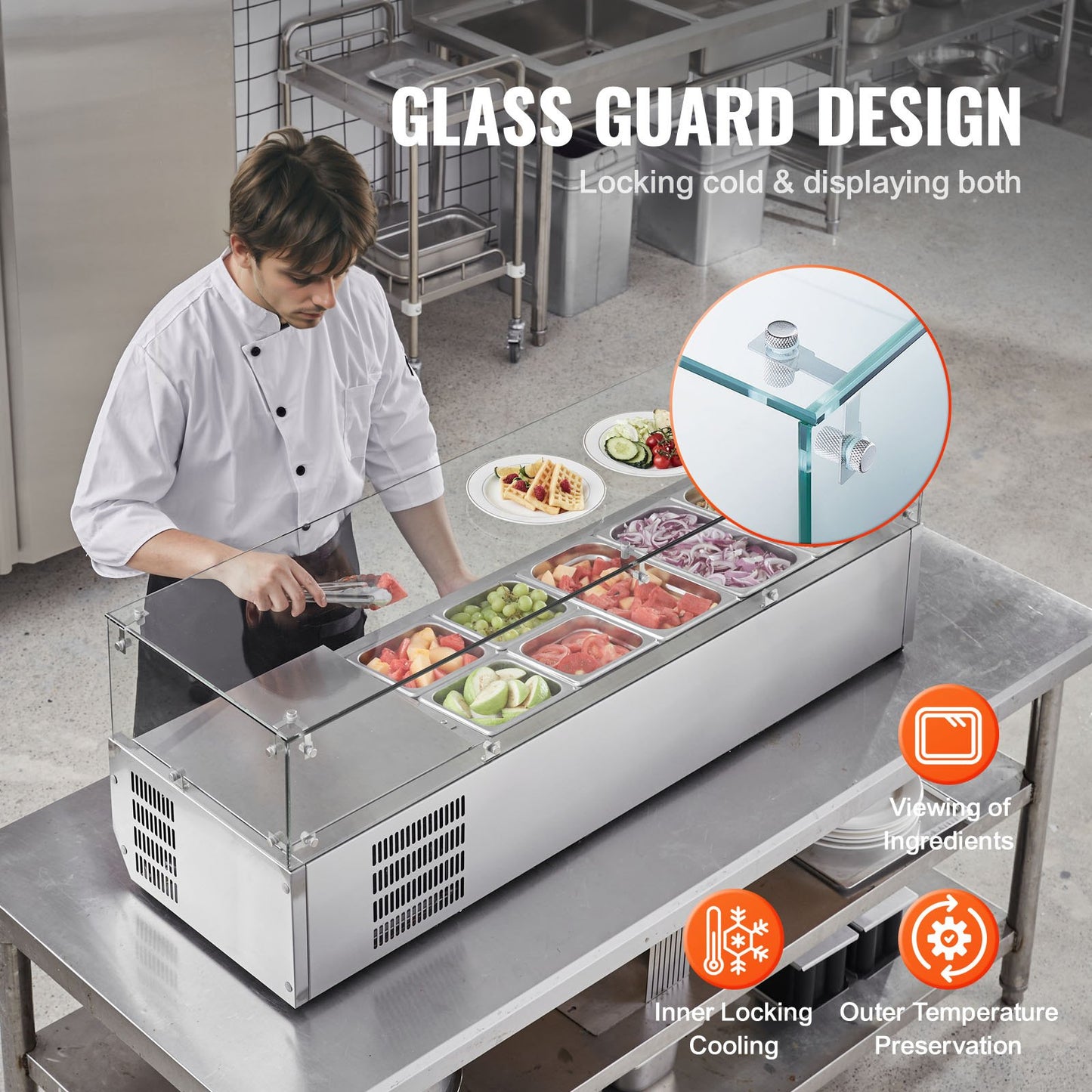 Bänkskiva kylsallad Pizza Prep Station 150 W Glas Guard CE