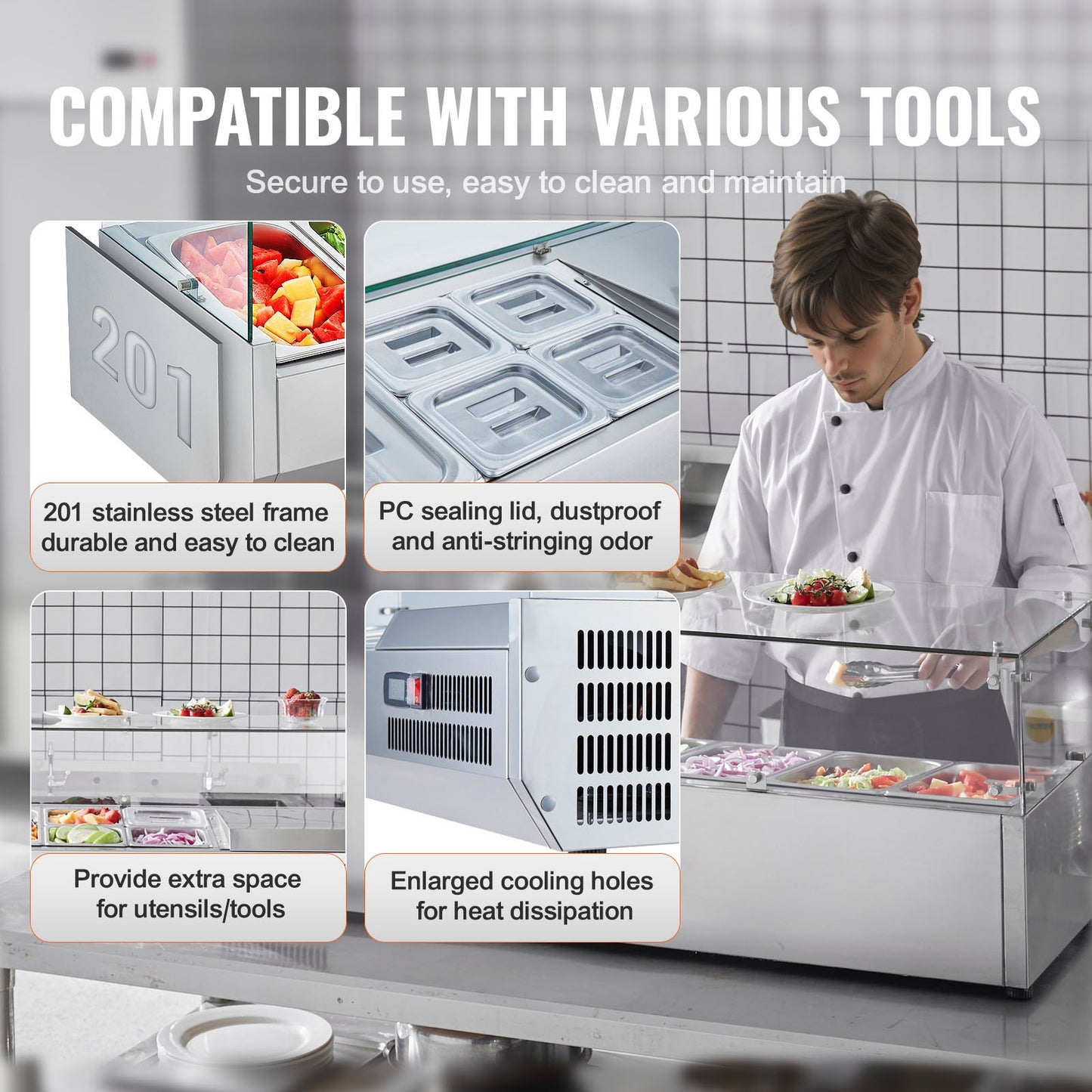 Bänkskiva kylsallad Pizza Prep Station 150 W Glas Guard CE