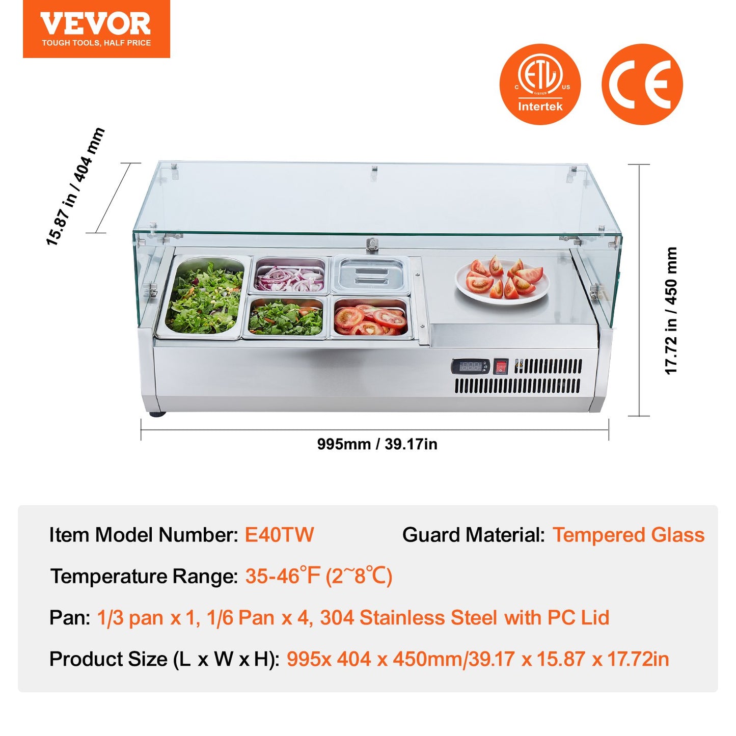 Bänkskiva kylsallad Pizza Prep Station 140 W Glas Guard CE