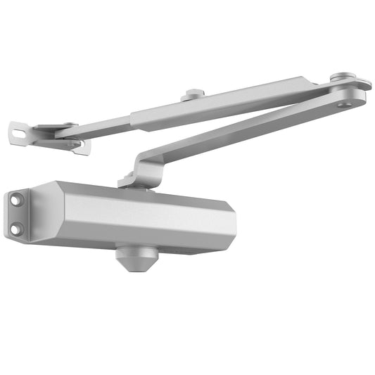 Dörrstängare, Automatisk Dörrstängare Kommersiell eller bostadsanvändning för Dörrvikter 68 kg, Justerbar Storlek Hydraulisk buffert Dörrstängare Kraftig gjuten aluminiumkropp, Enkel installation, Silver