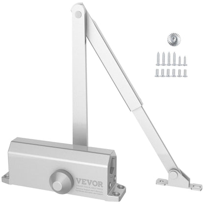 Dörrstängare, Automatisk Dörrstängare Kommersiell eller bostadsanvändning för Dörrvikter 68 kg, Justerbar Storlek Hydraulisk buffert Dörrstängare Kraftig gjuten aluminiumkropp, Enkel installation, Silver