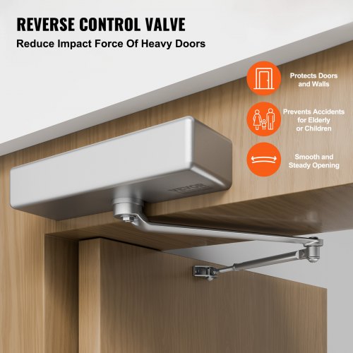 Dörrstängare, Automatisk Dörrstängare Kommersiell eller bostadsanvändning för Dörrvikter 150 kg, Justerbar Storlek Hydraulisk buffert Dörrstängare Kraftig gjuten aluminiumkropp, Enkel installation, Silver |  EU