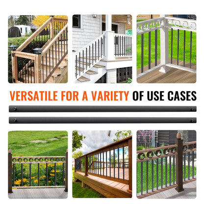 Staircase Metal Balusters, 38'' x 1'' Platta aluminiumlegering dekorativa räckespindlar, 72-pack däcksräcke med skruvar, klassiskt ihåligt däcksräcke satinsvart pulverlackerat för veranda