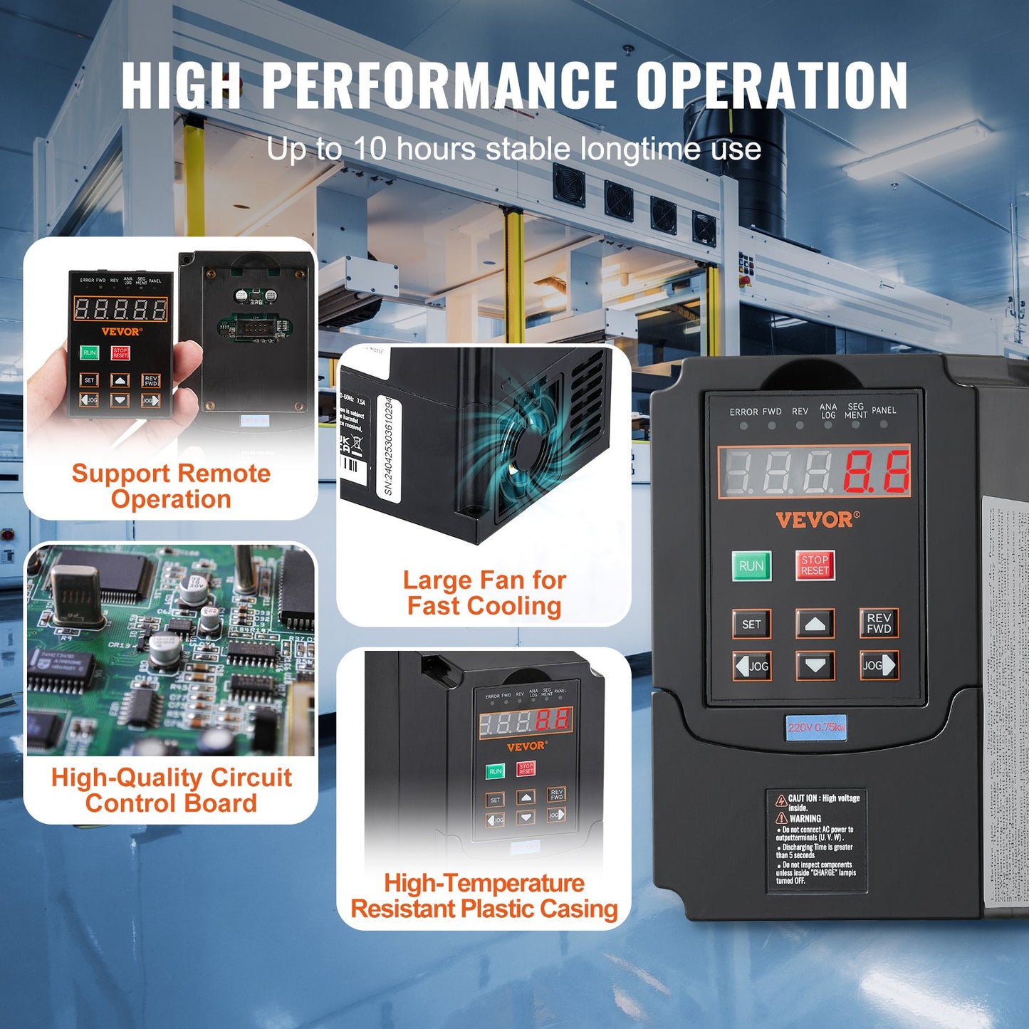 VFD 1HP 0.75KW 3.5Ampere 220V 1- or 3-phase input to 3-phase output 0-400Hz