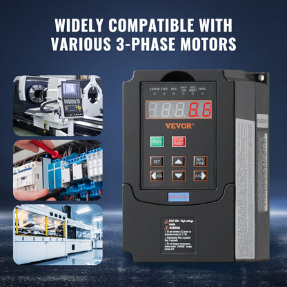 VFD 1HP 0.75KW 3.5Ampere 220V 1- or 3-phase input to 3-phase output 0-400Hz