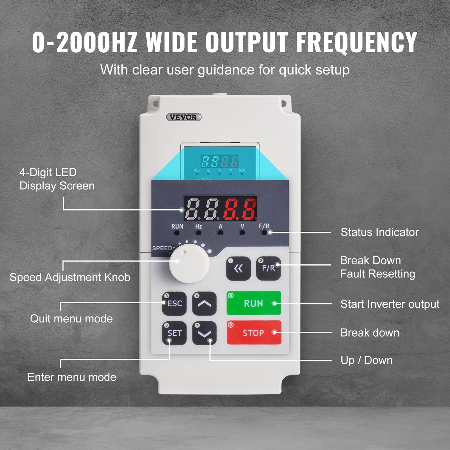 VFD 5HP 4KW 8.5A 3 Fas AC 380V Ingång till 3 Fas 0-380V Utgång 0-2000Hz