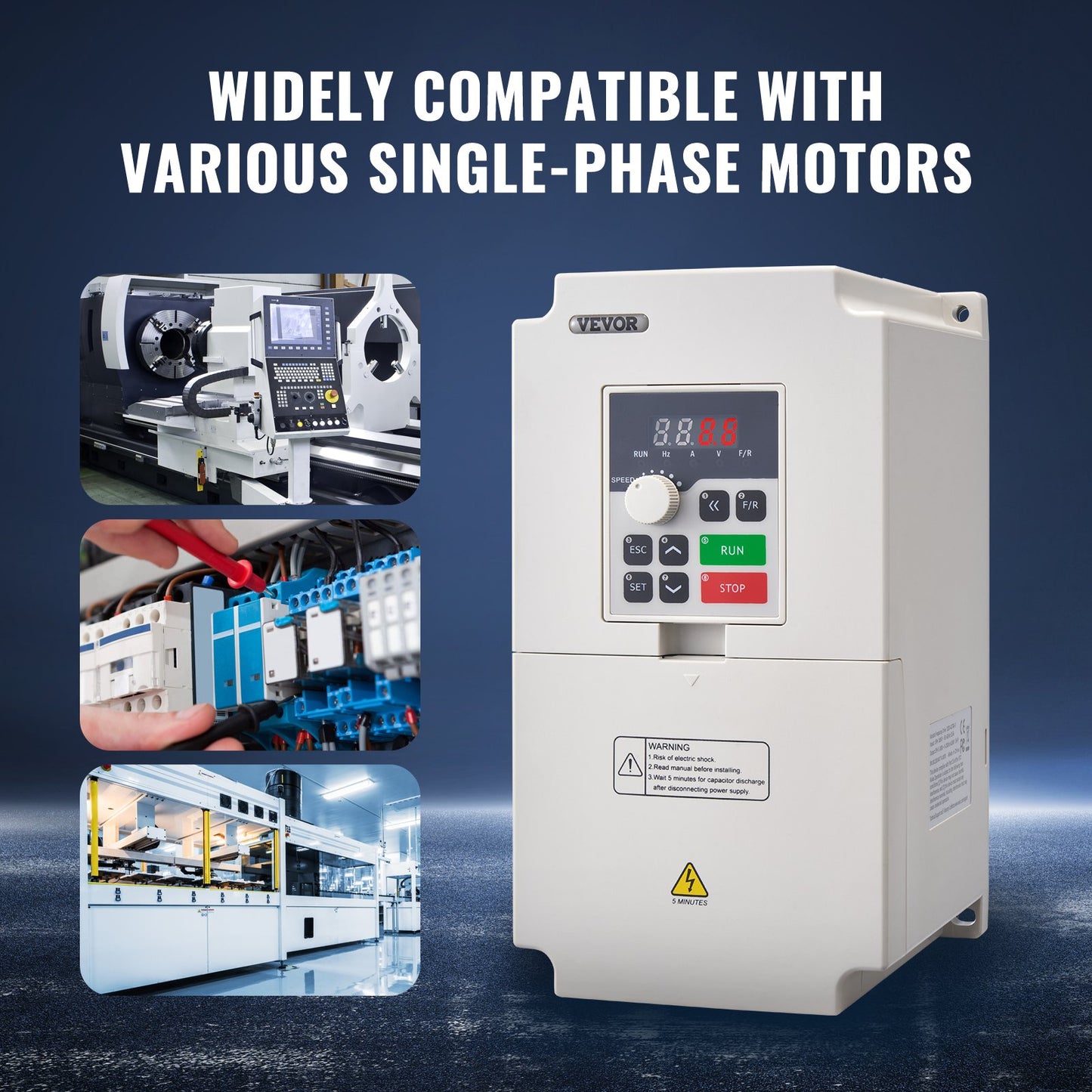 VFD 5HP 4KW 8.5A 3 Fas AC 380V Ingång till 3 Fas 0-380V Utgång 0-2000Hz