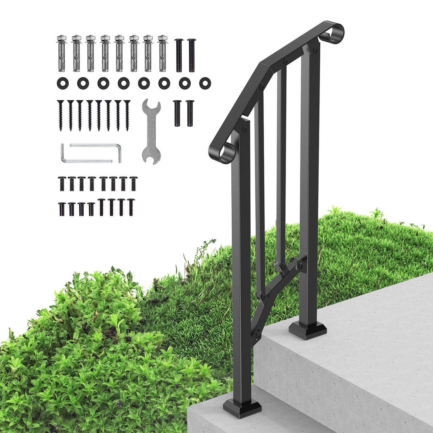 1-2-stegs ledstänger för utomhus för seniorer Verandadäck Retro Arch Black