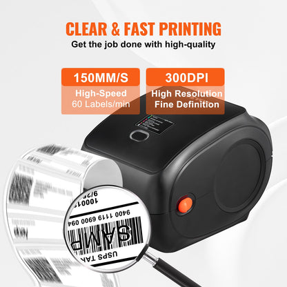 Termisk etikettskrivare 4x6 300DPI USB/Bluetooth för Amazon eBay Etsy UPS