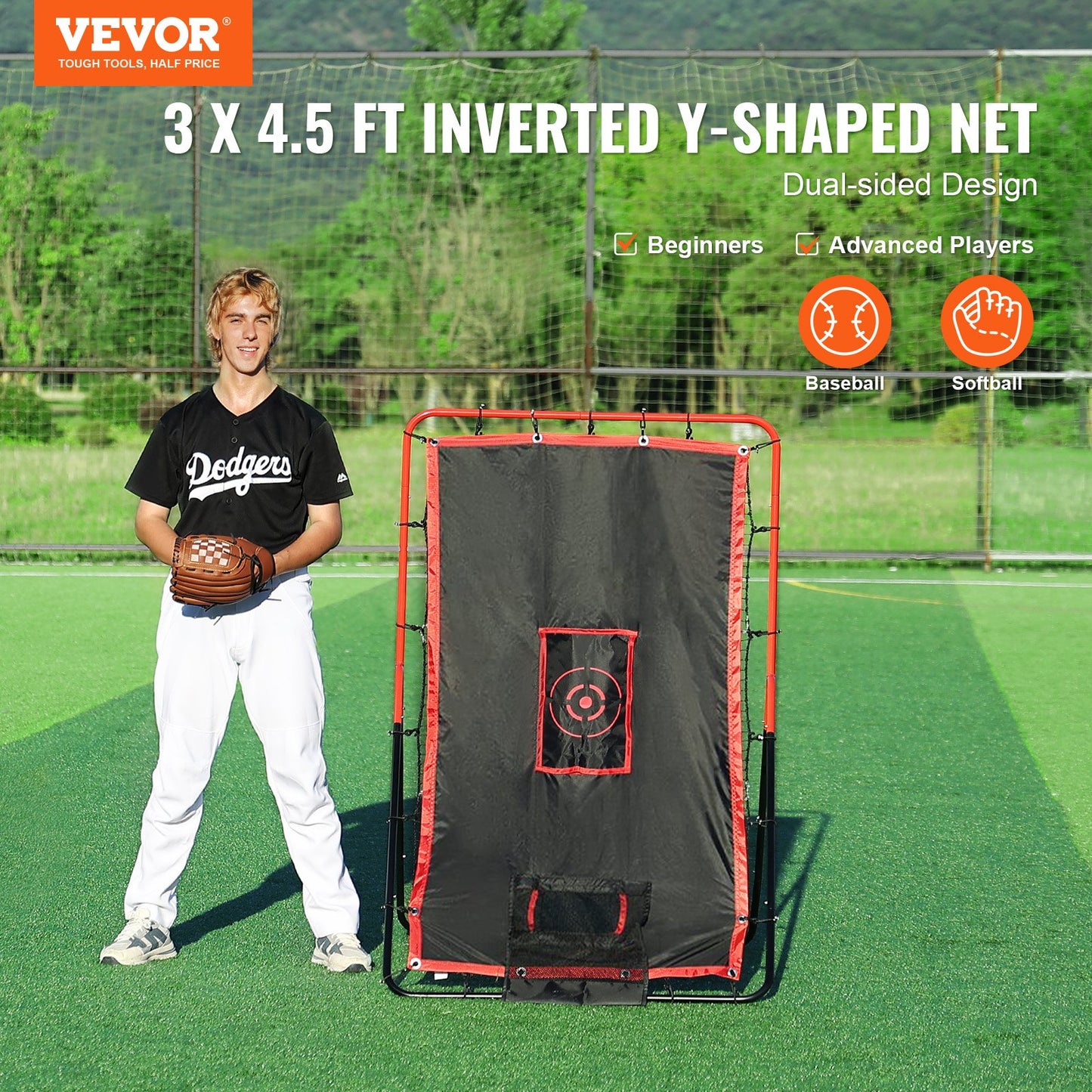 Baseball and Softball Rebounder Net 3x4.5 ft. 2-in-1 Switch Hitter Pitch