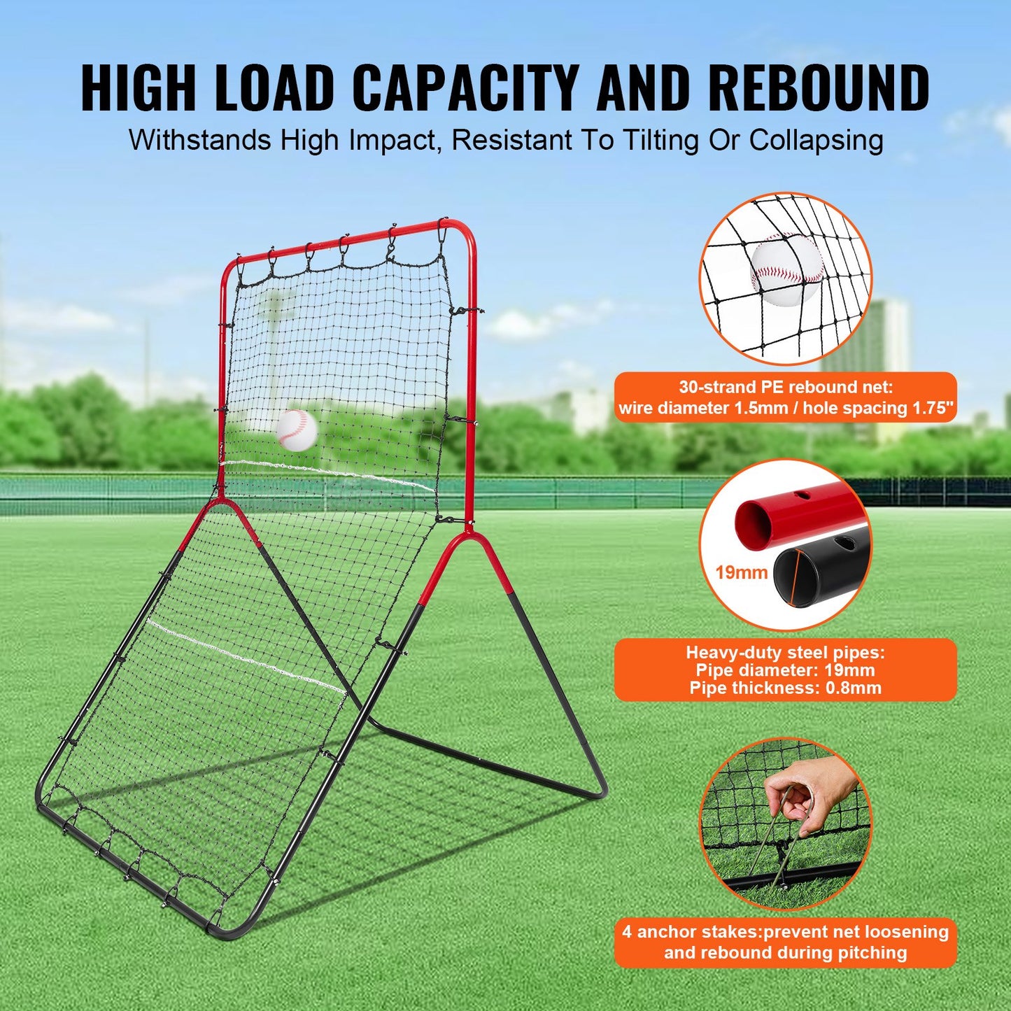 Baseball- und Softball-Rebounder-Netz 3x4,5 ft PitchBack 3-Way Trainer
