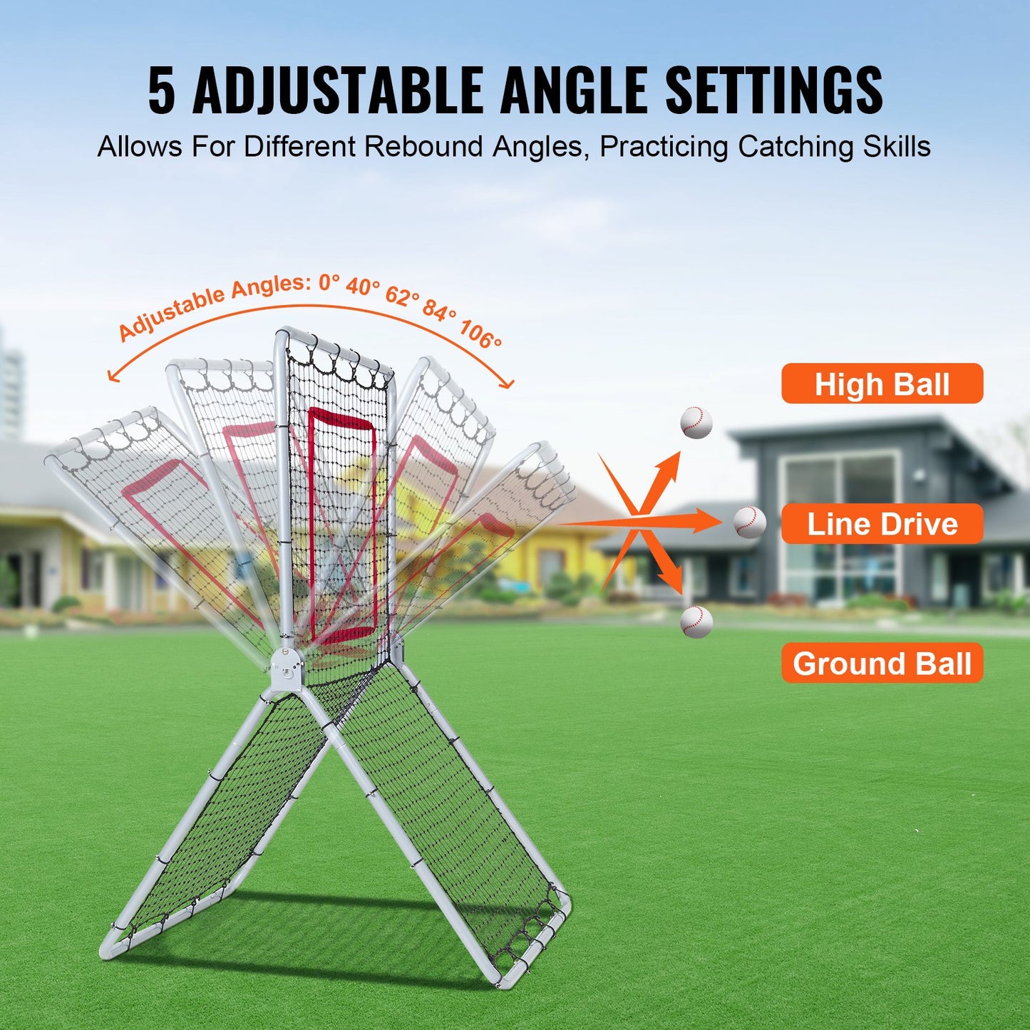 Baseball- und Softball-Rebounder-Netz 3,5 x 6 Fuß 5 einstellbare Winkel