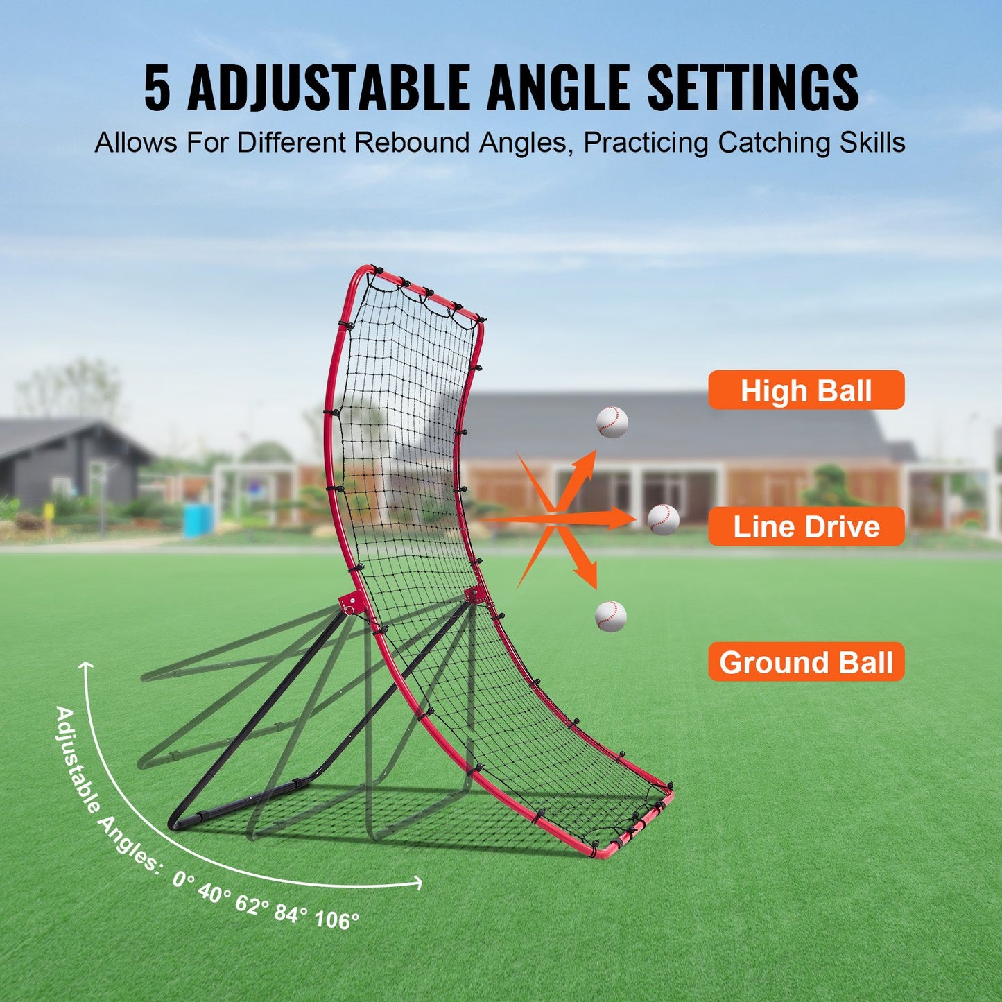 Baseball and Softball Rebounder Net 4x5.5 ft PitchBack All Angle Fielding