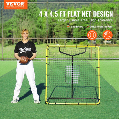 Baseball and Softball Rebounder Net 4x4.5 Ft PitchBack Adjustable Angles