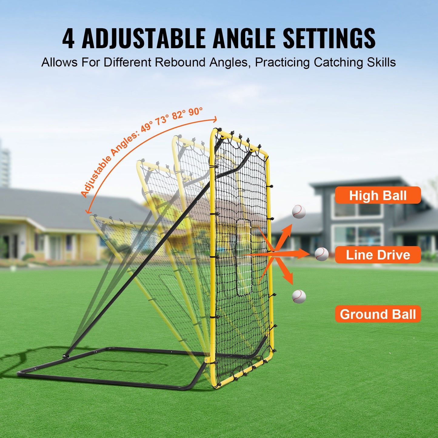 Baseball and Softball Rebounder Net 4x4.5 Ft PitchBack Adjustable Angles