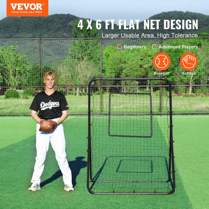 Baseball och Softball Rebounder Net 4x6 Ft PitchBack justerbara vinklar