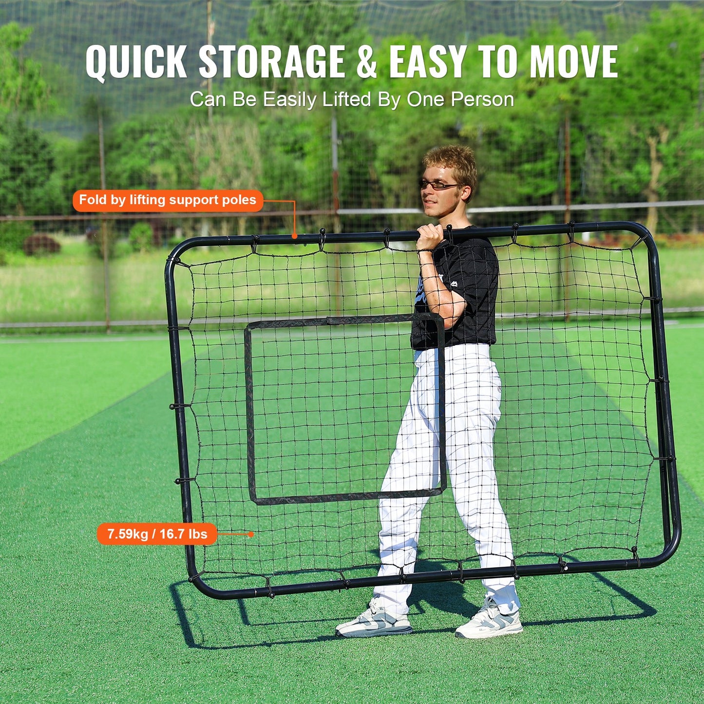 Baseball och Softball Rebounder Net 4x6 Ft PitchBack justerbara vinklar