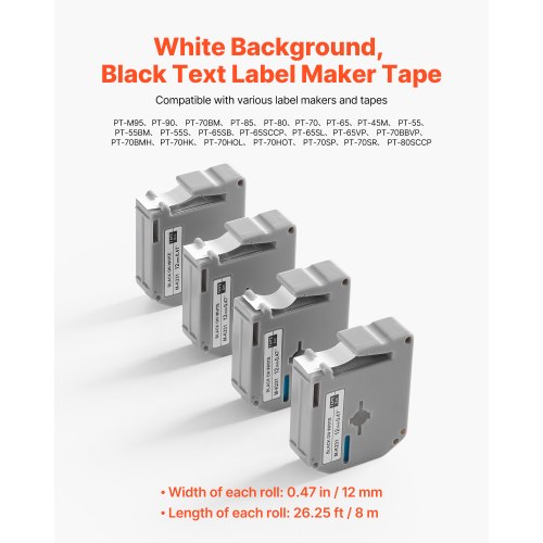 etikettband 4-pack 12 mm svart på vit refill för etikettskrivare M-K231