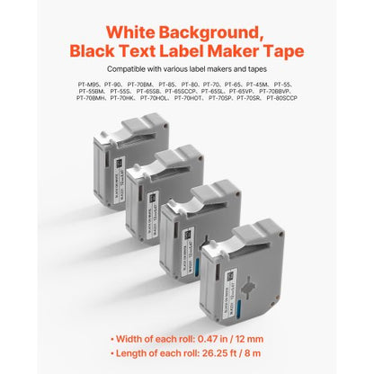 etikettband 4-pack 12 mm svart på vit refill för etikettskrivare M-K231