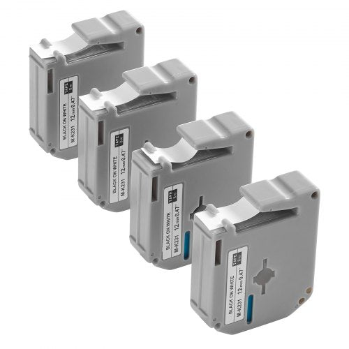 etikettband 4-pack 12 mm svart på vit refill för etikettskrivare M-K231