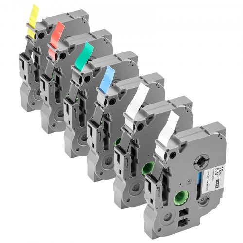 etikettejp 6-pack 12 mm färgade refills för etikettskrivare TZe-131 TZe-231