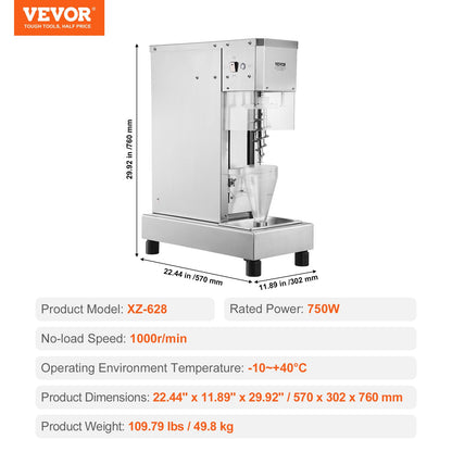 Ice Cream Mixer 750W Glass Mixer Omrörningsmaskin 304 Rostfritt stål