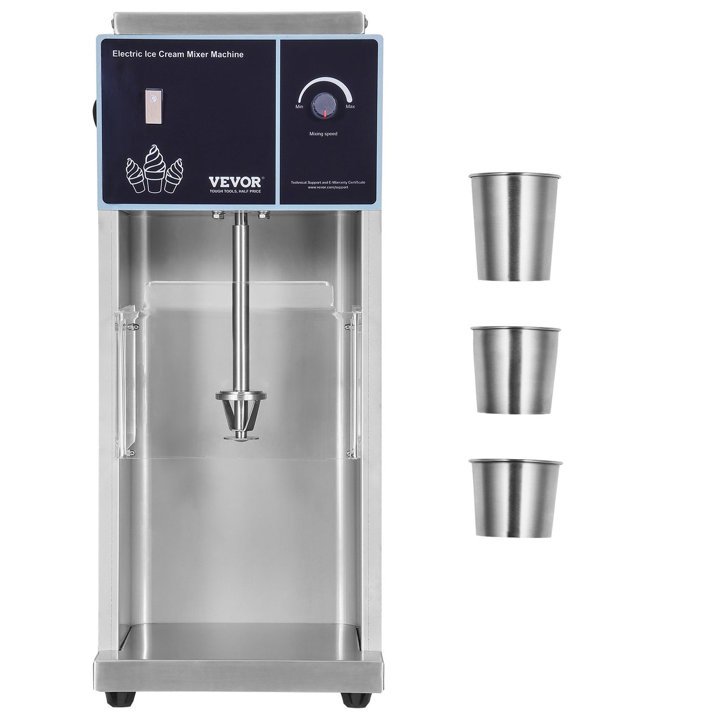 Ice Cream Mixer 400W Glass Mixer Rörmaskin 304 Rostfritt stål