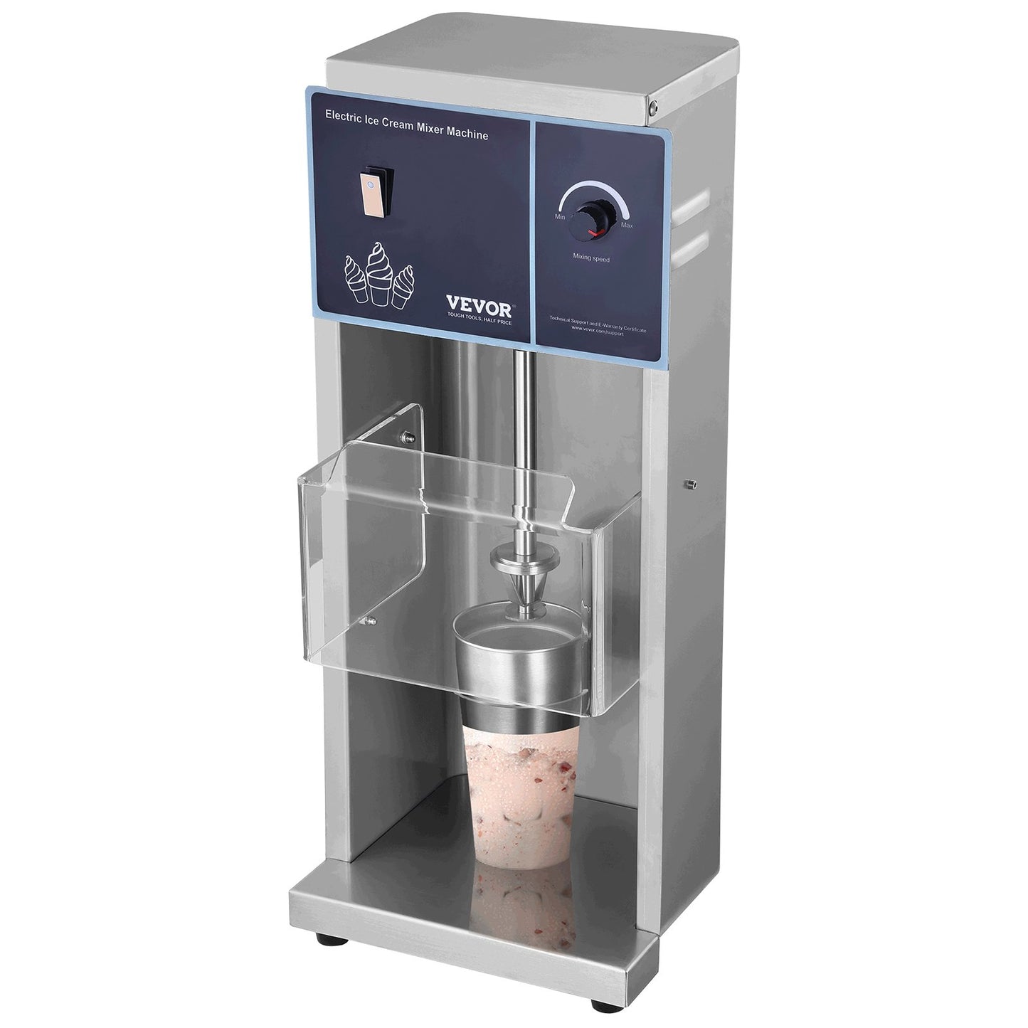 Ice Cream Mixer 400W Glass Mixer Rörmaskin 304 Rostfritt stål