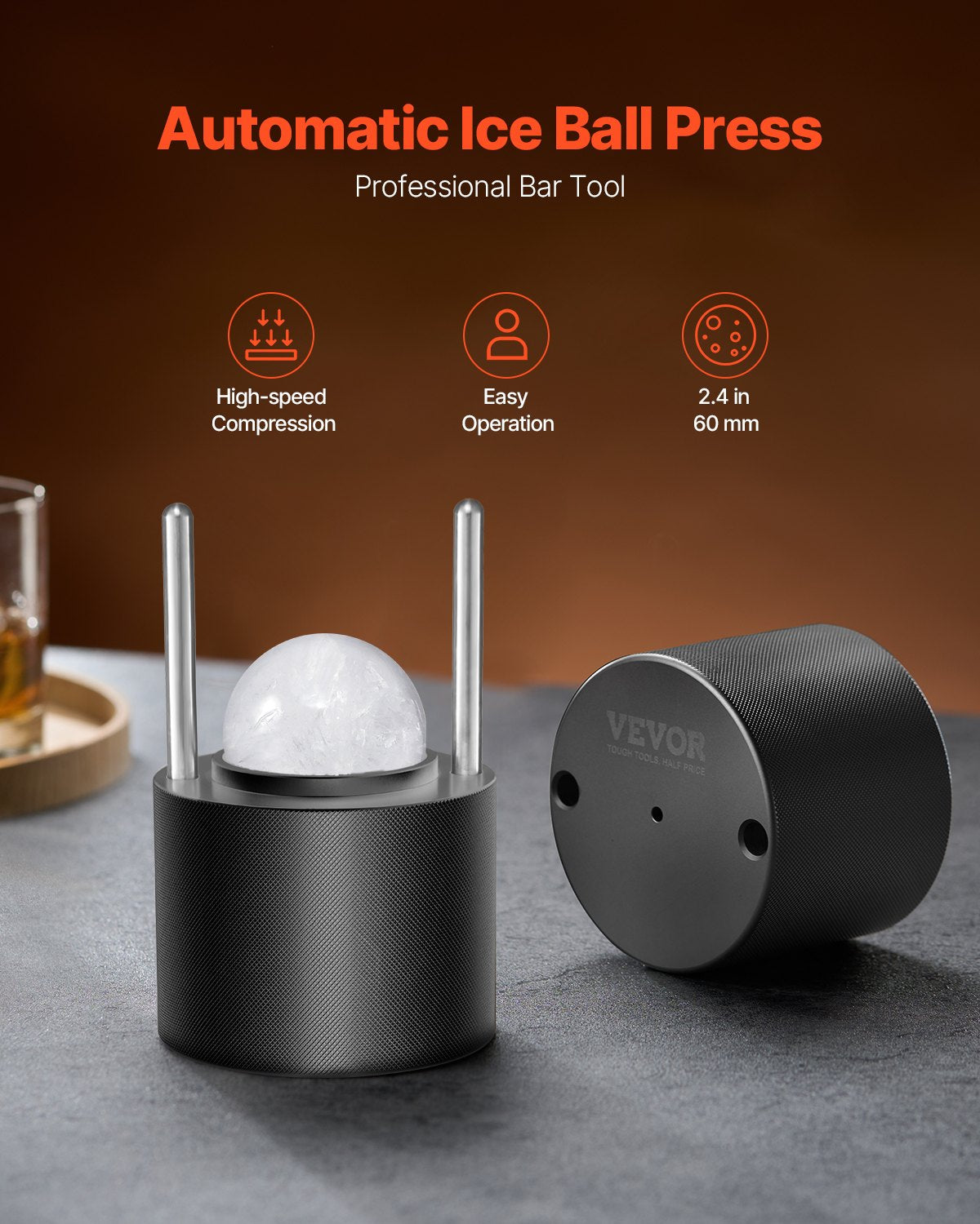 Ice Ball Press Kit Ice Ball Maker 2.4"/60mm Clear Sphere Whiskey Scot