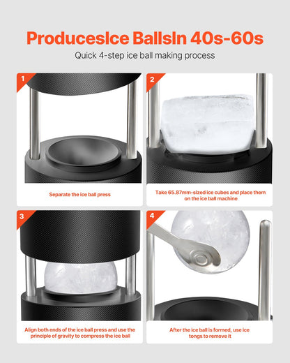 Ice Ball Press Kit Ice Ball Maker 2.4"/60mm Clear Sphere Whiskey Scot