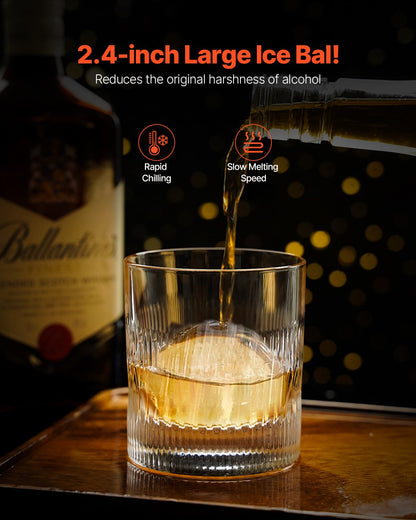 Ice Ball Press Kit Ice Ball Maker 2.4"/60mm Clear Sphere Whiskey Scot
