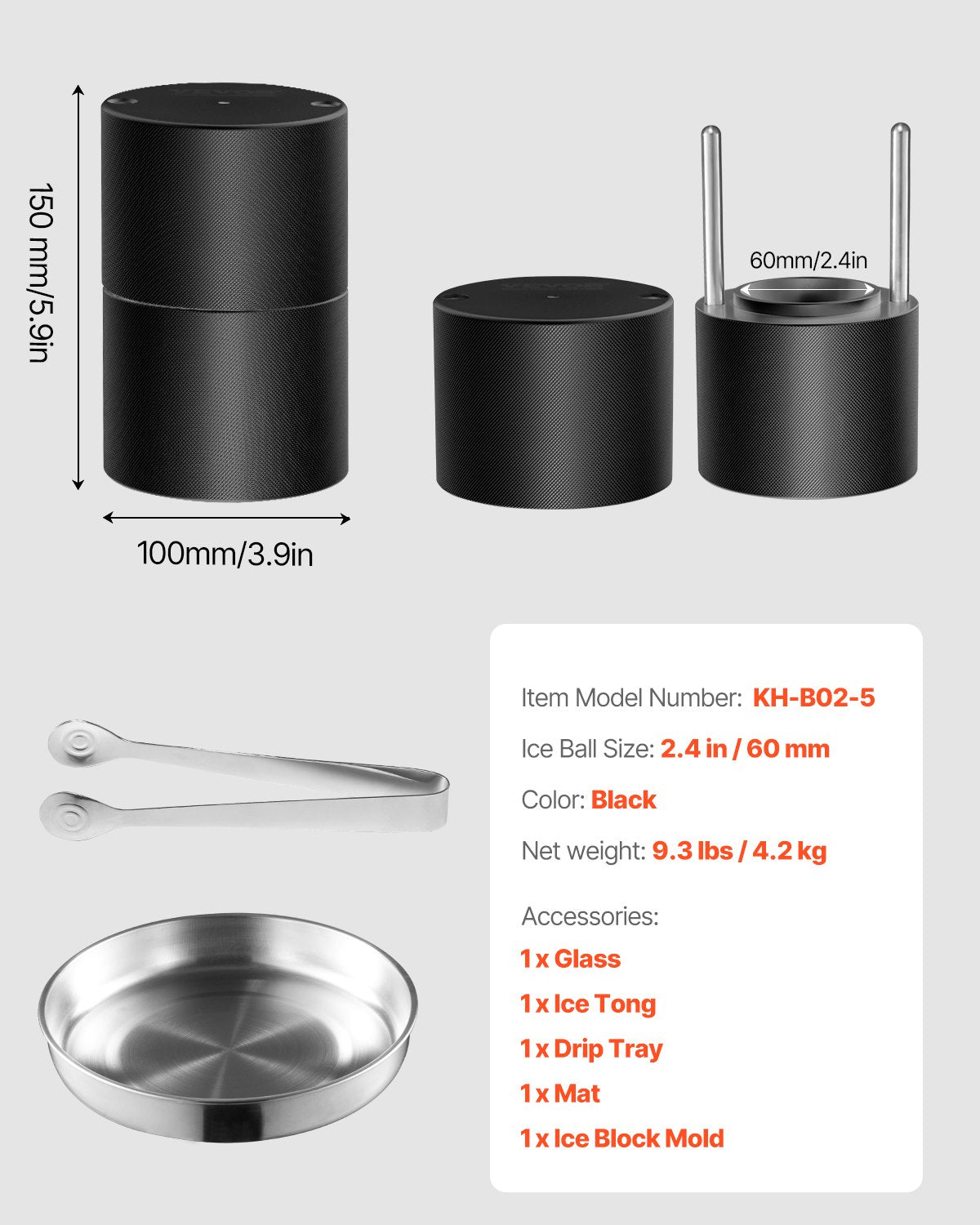 Ice Ball Press Kit Ice Ball Maker 2.4"/60mm Clear Sphere Whiskey Scot