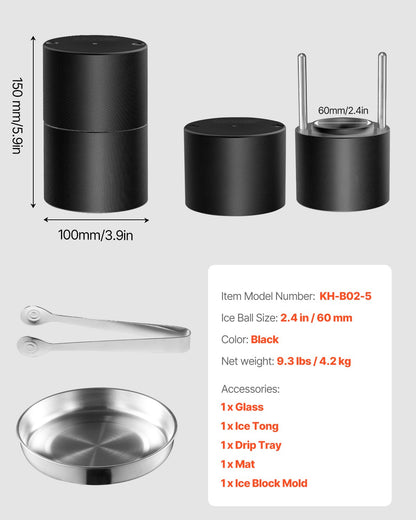 Ice Ball Press Kit Ice Ball Maker 2.4"/60mm Clear Sphere Whiskey Scot