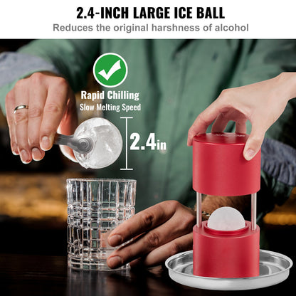 Ice Ball Press, 2.4" Ice Ball Maker, Aircraft Al Alloy Ice Ball Press Kit for 60mm Ice Sphere, Ice Press with Tongs and Drip Tray, for Whiskey, Cocktail, Bourbon, Scotch on Party &amp; Holiday, Red