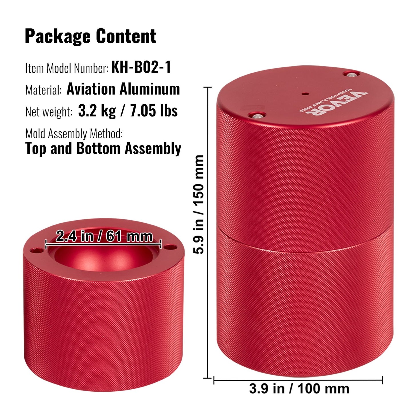 Ice Ball Press, 2.4" Ice Ball Maker, Aircraft Al Alloy Ice Ball Press Kit for 60mm Ice Sphere, Ice Press with Tongs and Drip Tray, for Whiskey, Cocktail, Bourbon, Scotch on Party &amp; Holiday, Red