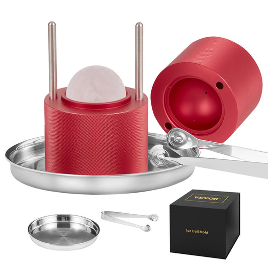 Ice Ball Press, 2.4" Ice Ball Maker, Aircraft Al Alloy Ice Ball Press Kit for 60mm Ice Sphere, Ice Press with Tongs and Drip Tray, for Whiskey, Cocktail, Bourbon, Scotch on Party &amp; Holiday, Red