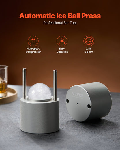 Ice Ball Press Ice Ball Maker 2,1"/53mm Ice Press Kit för Whiskey Silver