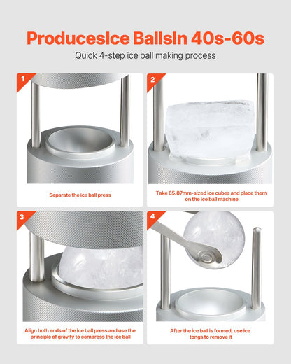 Ice Ball Press Ice Ball Maker 2,1"/53mm Ice Press Kit för Whiskey Silver