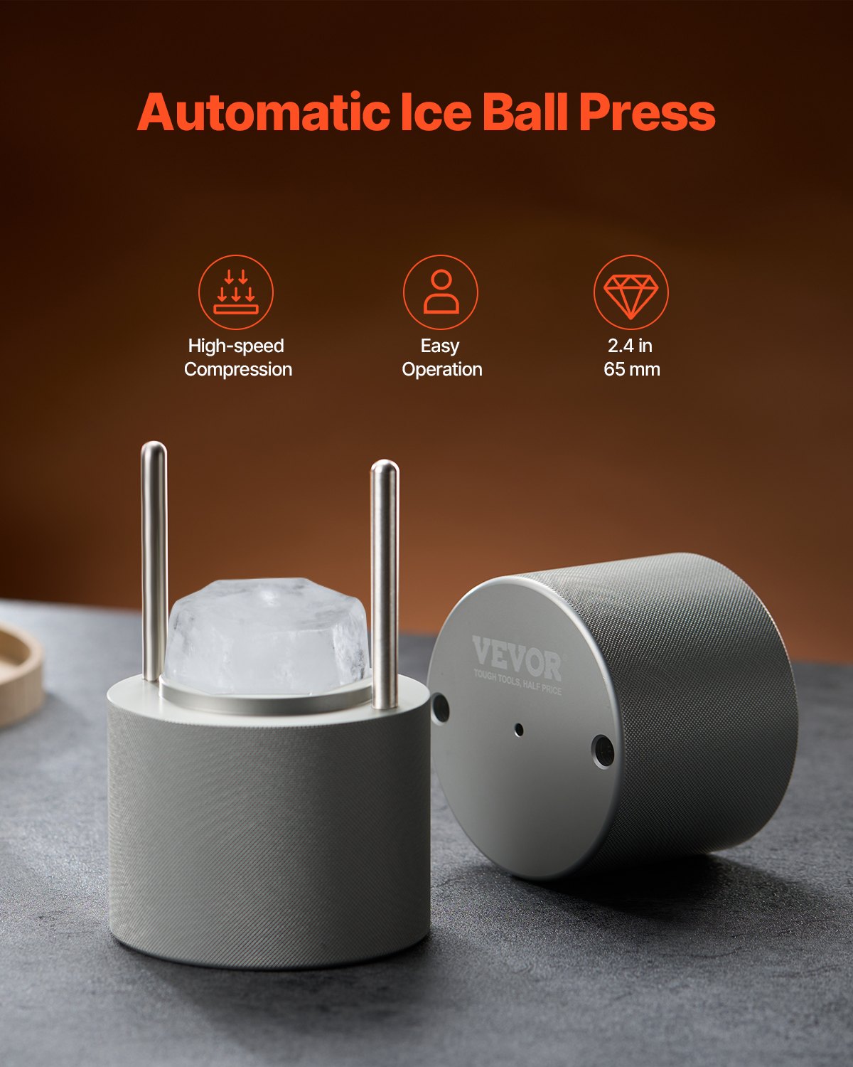Ice Diamond Press Ice Ball Maker 2.4" Diamond Ice Press Kit for Whiskey