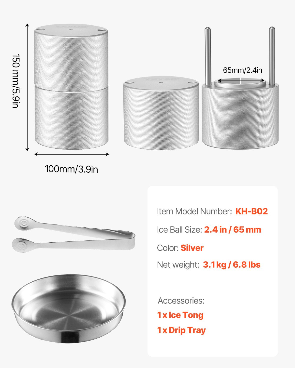 Ice Diamond Press Ice Ball Maker 2.4" Diamond Ice Press Kit for Whiskey