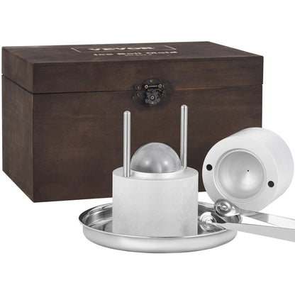 Ice Ball Press Kit, Aircraft Al Alloy Ice Press with Ice Block Mold, Large Mat, Tongs, Drip Tray, One Glass, Round Ice Ball Maker 2.4"/60mm Ice Ball, for Whiskey, Cocktail at Party and Vacation
