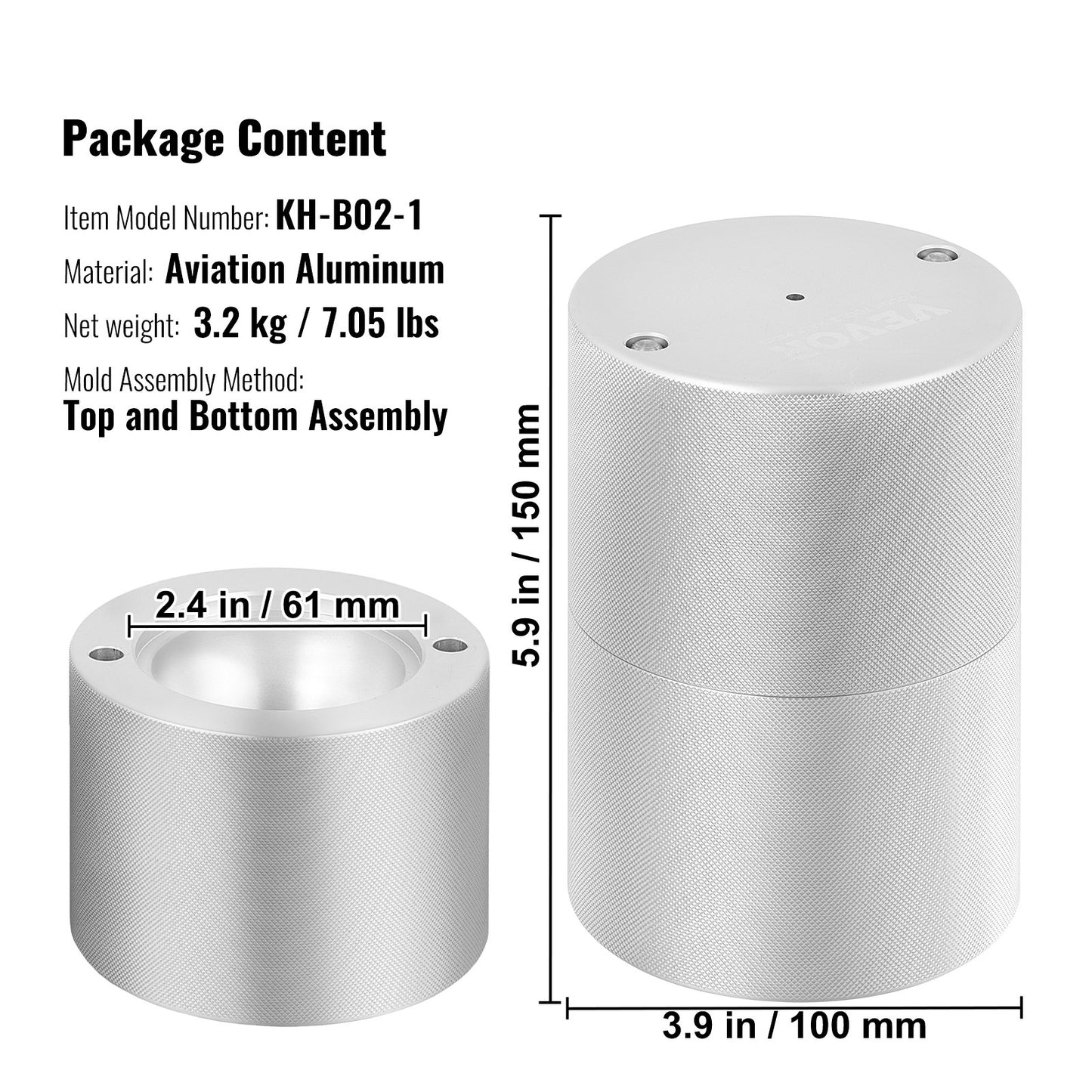 Ice Ball Press, 2.4" Ice Ball Maker, Aircraft Al Alloy Ice Ball Press Kit for 60mm Ice Sphere, Ice Press with Tongs and Drip Tray, for Whiskey, Cocktail, Bourbon, Scotch on Party &amp; Holiday, Silver