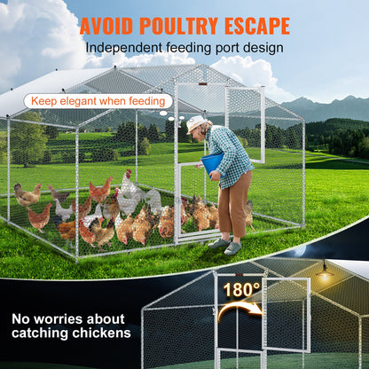 Metal Chicken Coop, 13,1 x 9,8 x 6,6 fot stor hönsgård, topptak utomhus Walk-in fjäderfäbur för gård eller bakgård, med vattentätt lock och skyddsnät, för höna, anka, kanin