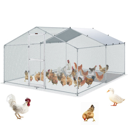 Metal Chicken Coop, 13,1 x 9,8 x 6,6 fot stor hönsgård, topptak utomhus Walk-in fjäderfäbur för gård eller bakgård, med vattentätt lock och skyddsnät, för höna, anka, kanin