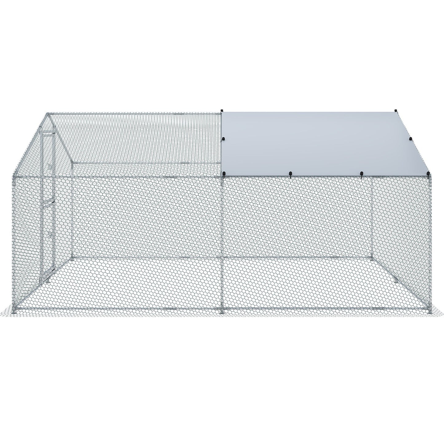 Metal Chicken Coop, 13,1 x 9,8 x 6,6 fot stor hönsgård, topptak utomhus Walk-in fjäderfäbur för gård eller bakgård, med vattentätt lock och skyddsnät, för höna, anka, kanin