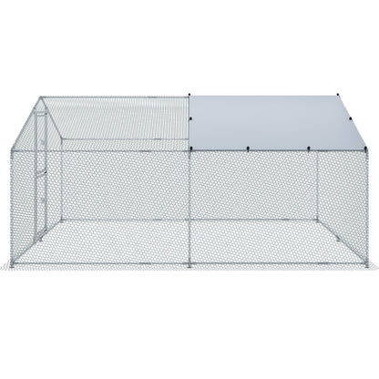 Metal Chicken Coop, 13,1 x 9,8 x 6,6 fot stor hönsgård, topptak utomhus Walk-in fjäderfäbur för gård eller bakgård, med vattentätt lock och skyddsnät, för höna, anka, kanin