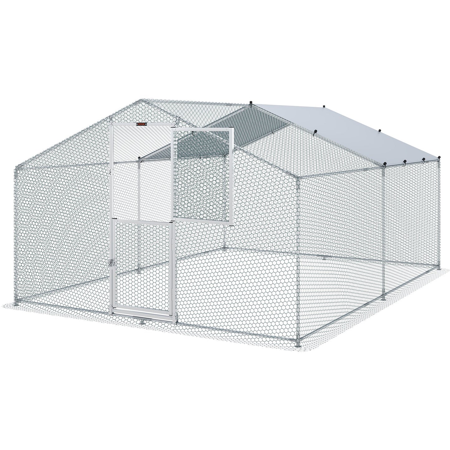 Metal Chicken Coop, 13,1 x 9,8 x 6,6 fot stor hönsgård, topptak utomhus Walk-in fjäderfäbur för gård eller bakgård, med vattentätt lock och skyddsnät, för höna, anka, kanin