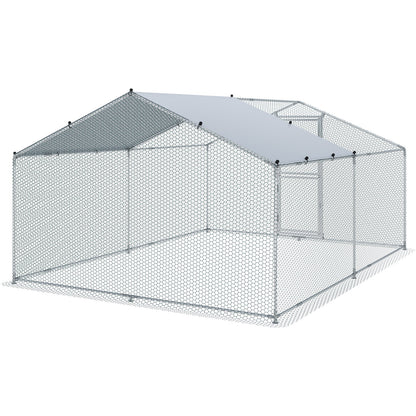 Metal Chicken Coop, 13,1 x 9,8 x 6,6 fot stor hönsgård, topptak utomhus Walk-in fjäderfäbur för gård eller bakgård, med vattentätt lock och skyddsnät, för höna, anka, kanin