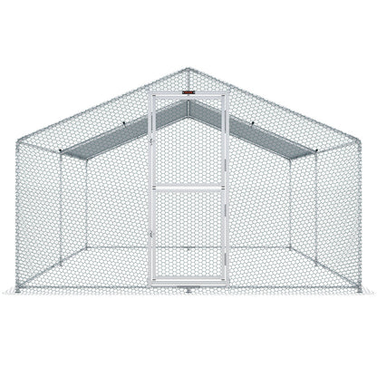 Metal Chicken Coop, 13,1 x 9,8 x 6,6 fot stor hönsgård, topptak utomhus Walk-in fjäderfäbur för gård eller bakgård, med vattentätt lock och skyddsnät, för höna, anka, kanin